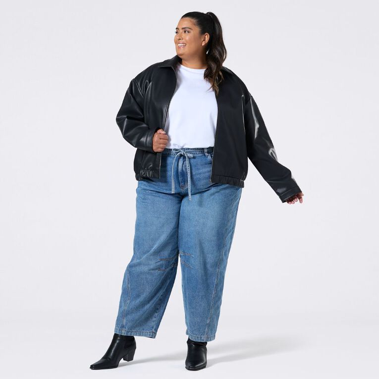 H&H Curve Women's PU Bomber, Black, hi-res