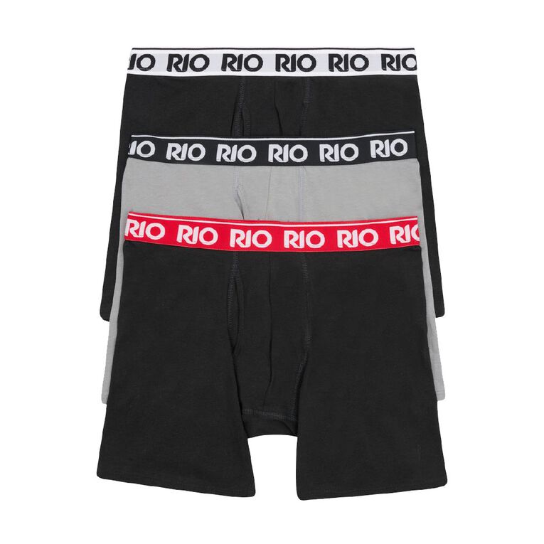 Rio Men's Long Leg Trunks 3 Pack, Black/Grey, hi-res