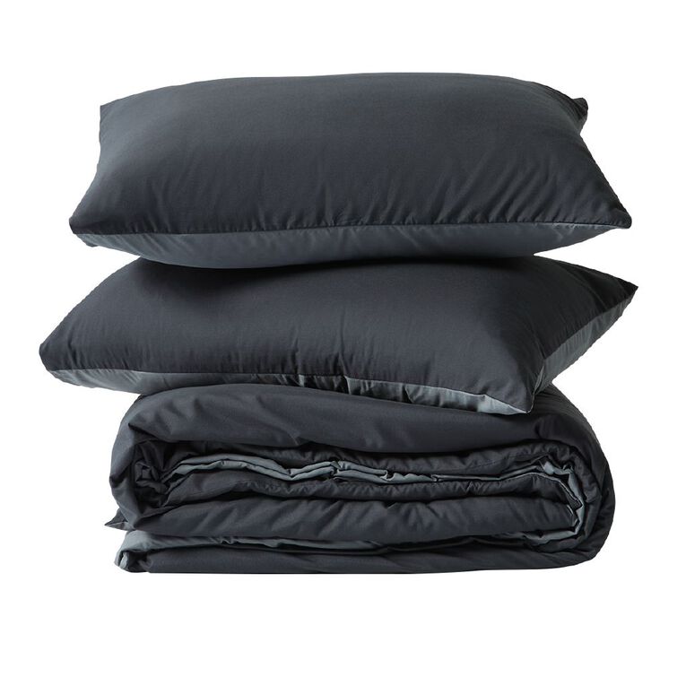 Living & Co Duvet Cover Set Microfibre Reversible Black/Grey Single, , hi-res
