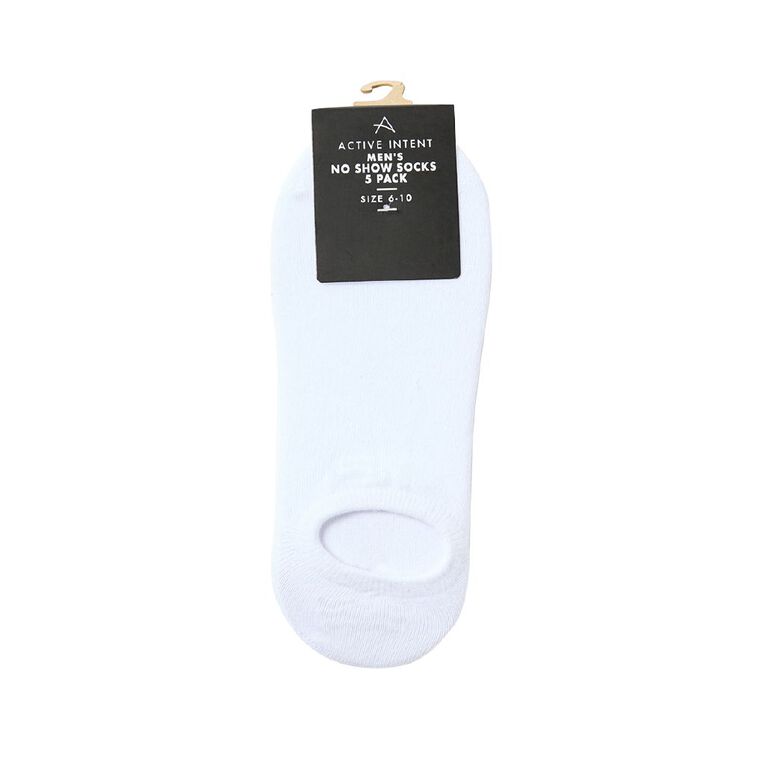 Active Intent Men's Sneaker No Show Socks 5 Pack, White, hi-res