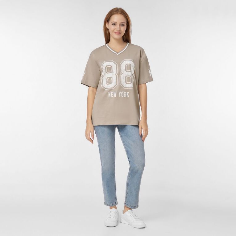 H&H Women's V-Neck Relaxed Drop Shoulder Tee, Grey Light, hi-res
