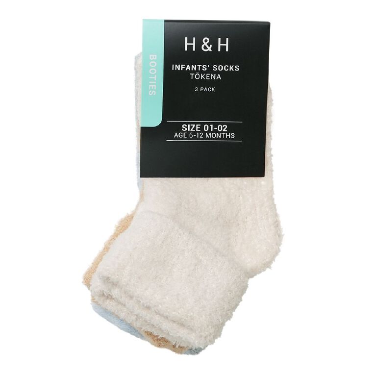 H&H Infants' Chenille Bootie Turn Top 3 Pack, Blue Light, hi-res