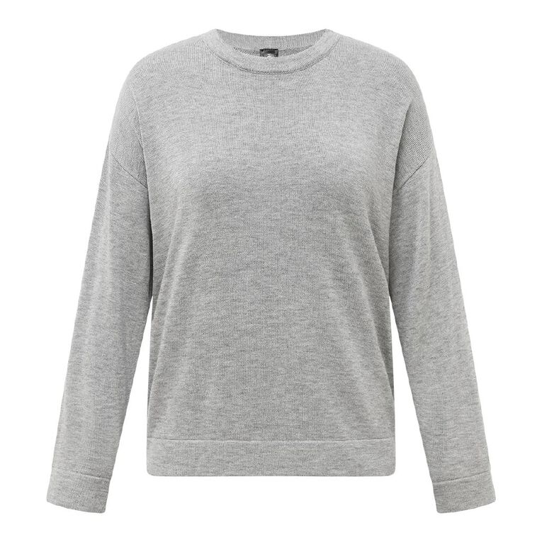 H&H Women's Merino Blend Crew Neck Knit, Grey Marle, hi-res