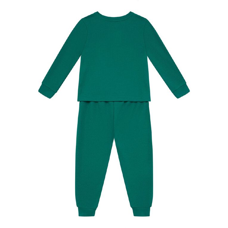 H&H Boys' Waffle and Henley Pyjama Set, Green Mid, hi-res