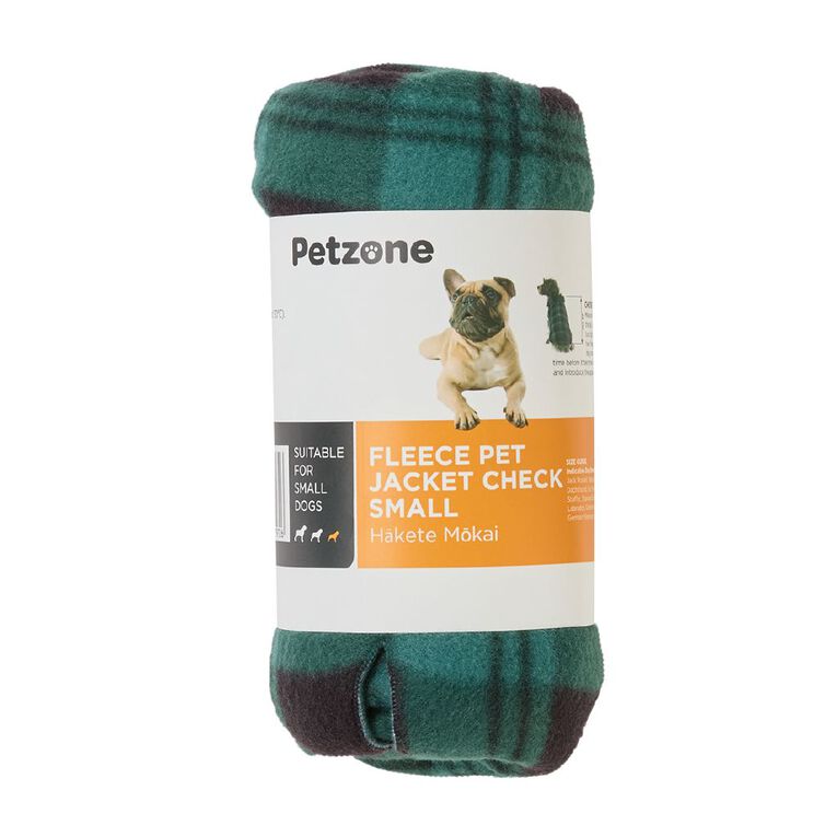 Petzone Fleece Pet Jacket Check Green Small, , hi-res