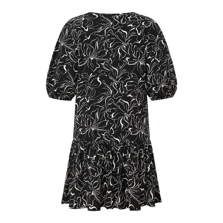 H&H Women's Short Sleeve Bouson Boho Dress, Black/White, hi-res