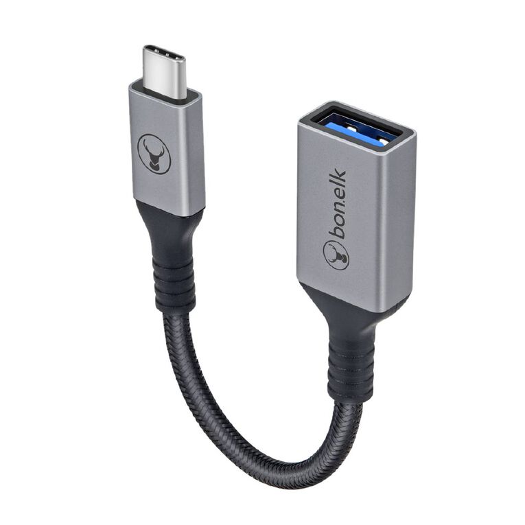Bonelk Long-Life USB-C to USB-A Adapter Space Grey 15 cm Grey, , hi-res