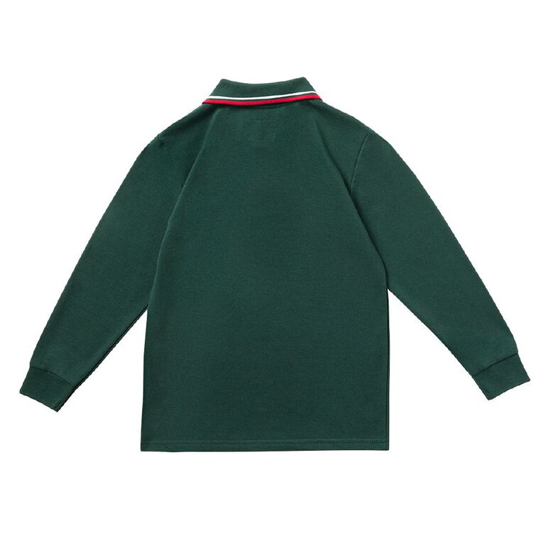 Schooltex Whitau School Long Sleeve Polo with Badge, Bottle Green, hi-res