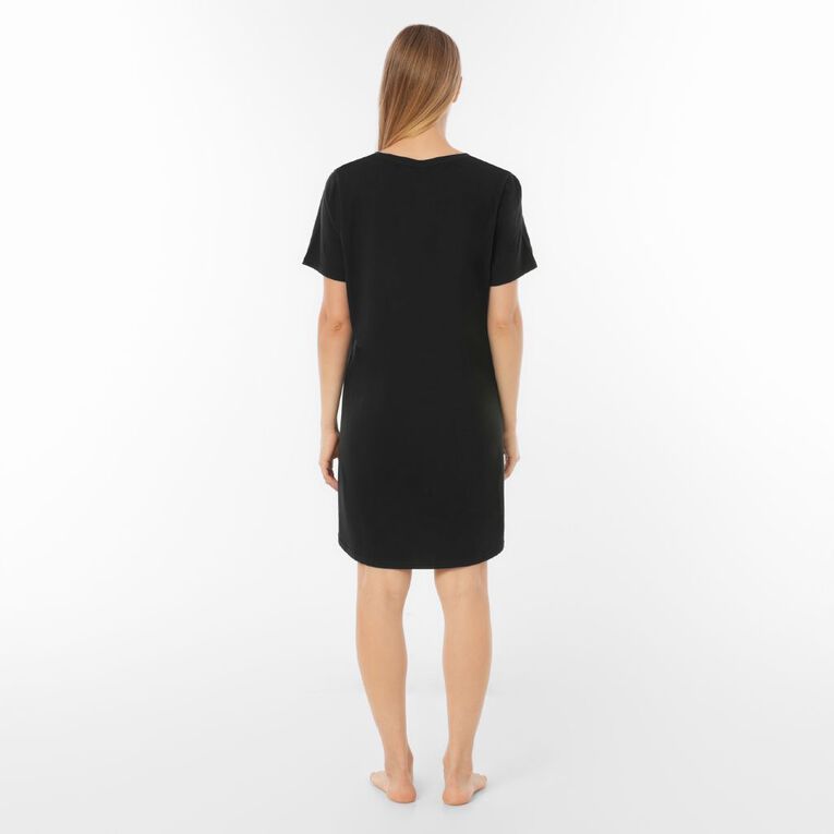 H&H Women's V Neck T-Shirt Nightie, Black, hi-res
