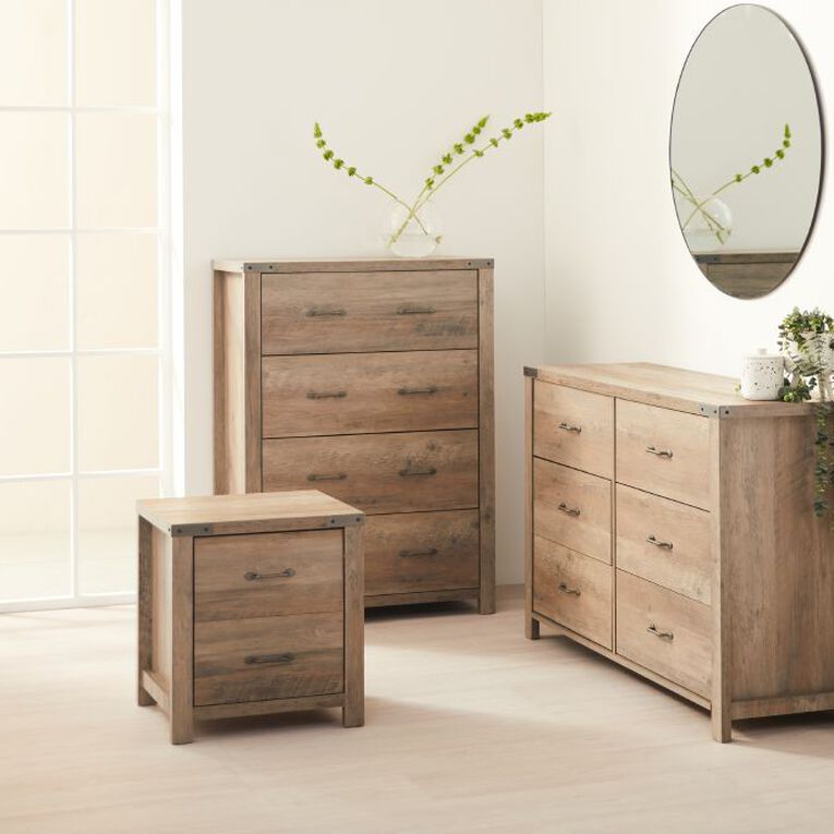 Living & Co Homestead 2 Drawer Bedside Table Rustic Brown, , hi-res