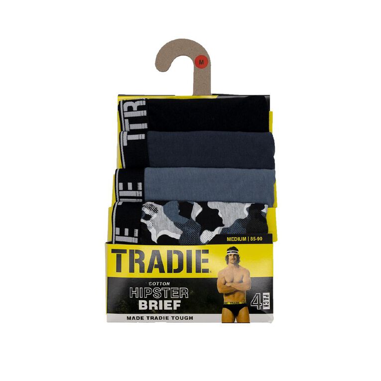 Tradie Men's Briefs 4 Pack, Black/Grey, hi-res