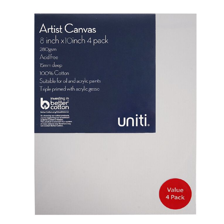 Uniti Value Blank Canvas 8in x 10in 4 Pack, , hi-res