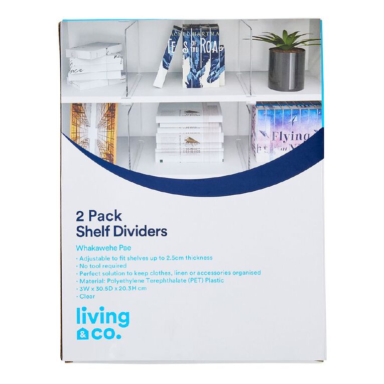 Living & Co 2 Pack Shelf Dividers Clear, , hi-res