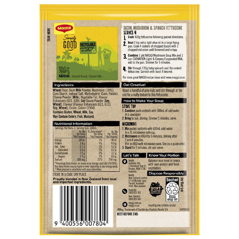 Maggi Short Cook Soup Mushroom 37g, , hi-res