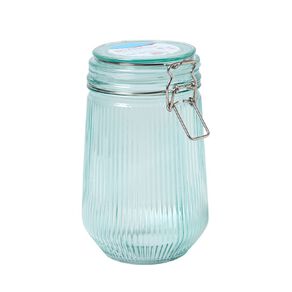 Living & Co Glass Canister Ribbed 950ml Blue