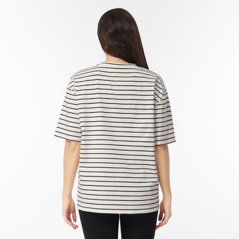 H&H Women's Short Sleeve Boxy Stripe Tee, Red Mid, hi-res