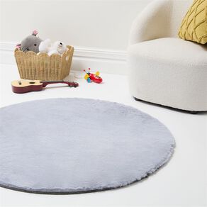Living & Co Plush Faux Fur Round Rug Blue Light 120cm