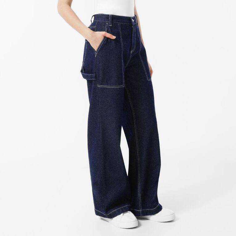 H&H Women's High Rise Straight Leg Carpenter Jeans, Denim Dark, hi-res