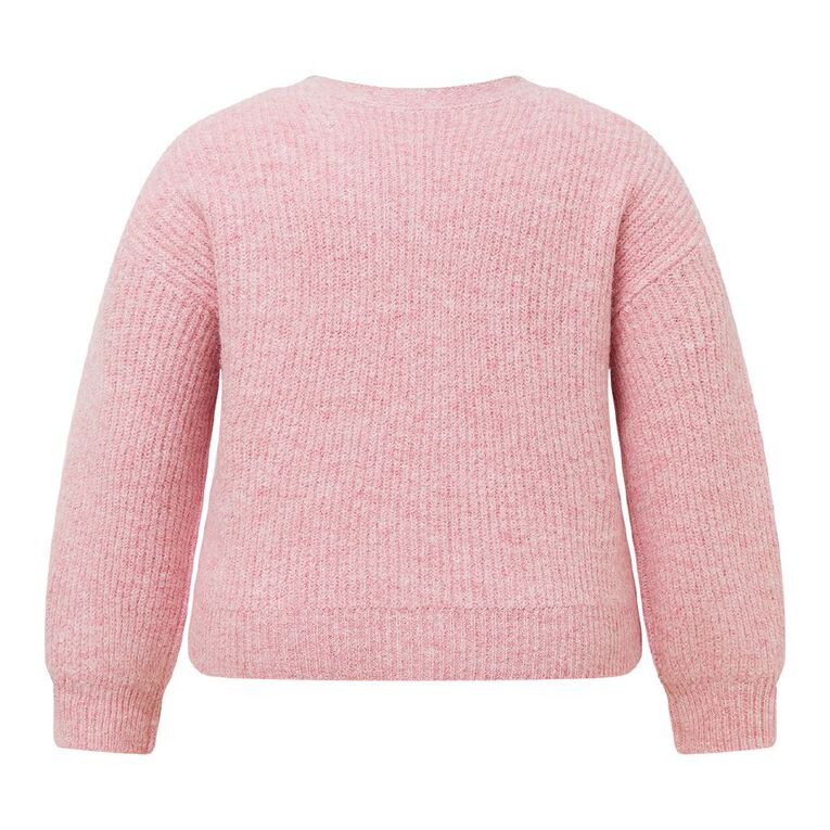H&H Curve Women's Fluffy V Neck Cardi, Pink Light, hi-res