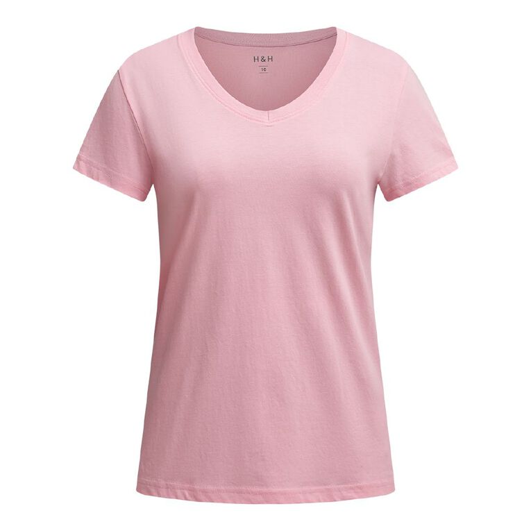 H&H Women's Essential Short Sleeve V-Neck Tee, Pink Mid, hi-res