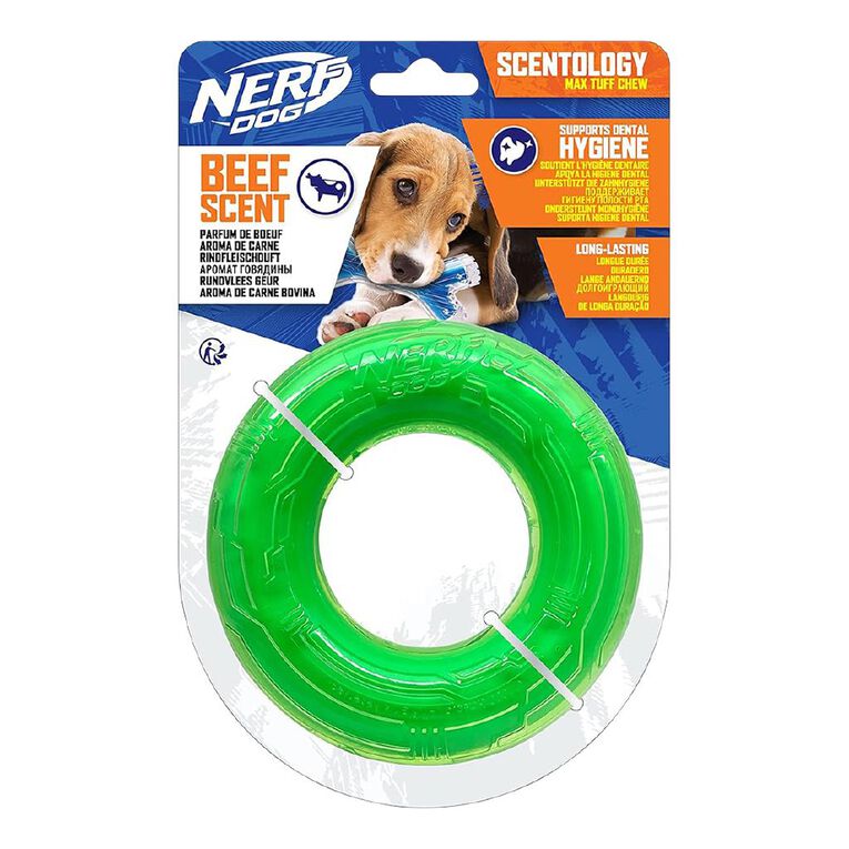 NERF Dog Beef Scented TPR Ring Clear Green