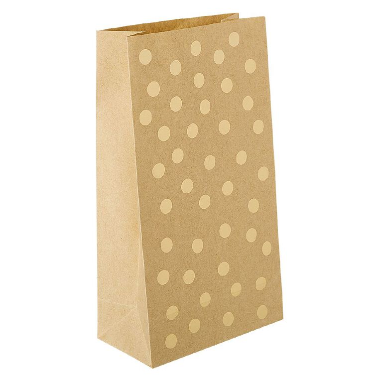 Party Inc Kraft Loot Bags with Seals Gold Spots 21.5cm x 12cm 4 Pack, , hi-res