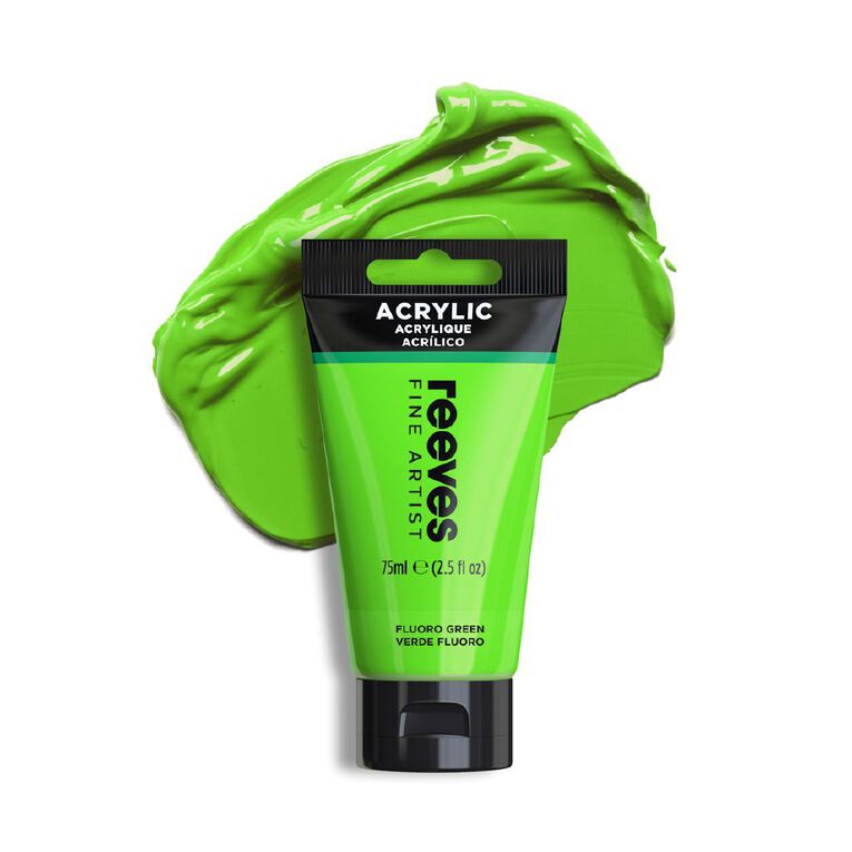 Reeves Fine Acrylic Paint Fluorescent Green 75ml, , hi-res