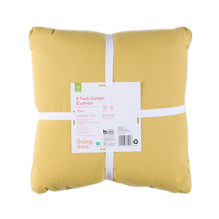 Living & Co Cushion 2 Pack Yellow 43cm x 43cm, , hi-res