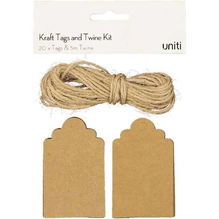 Uniti Tags and Twine Kit Kraft 20 Pack, , hi-res