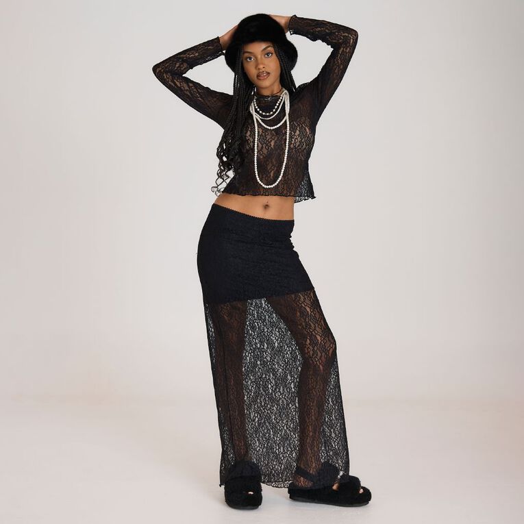 BRDRLESS Lexi Lace Long Sleeve Top, Black, hi-res