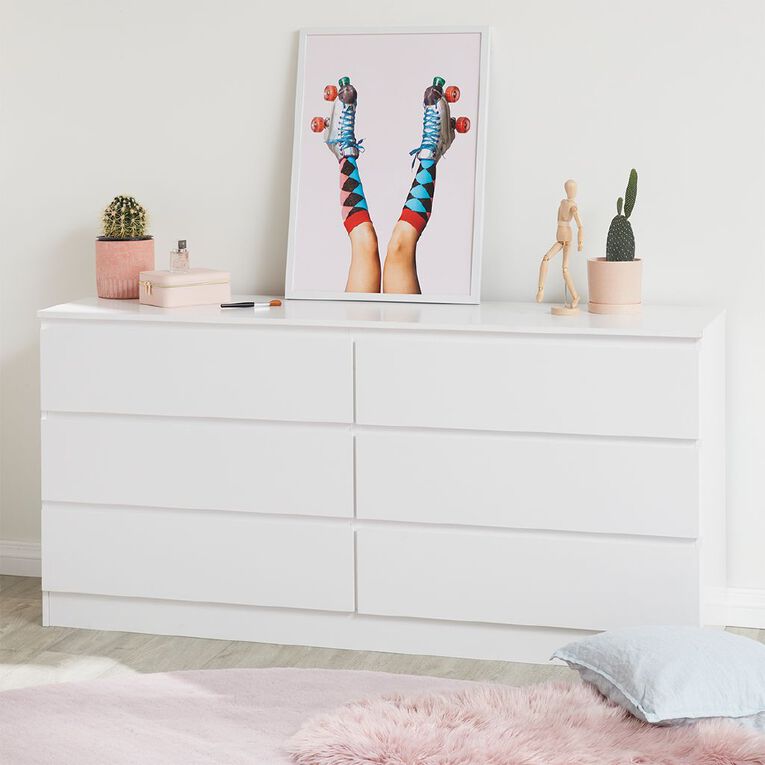 Living & Co Tahoe Lowboy 6 Drawer White White, , hi-res
