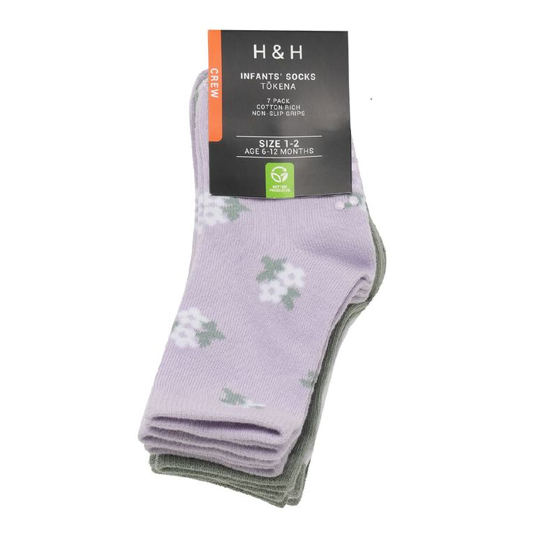 H&H Infants' Jacquard Crew Socks 7 Pack, Lilac, hi-res