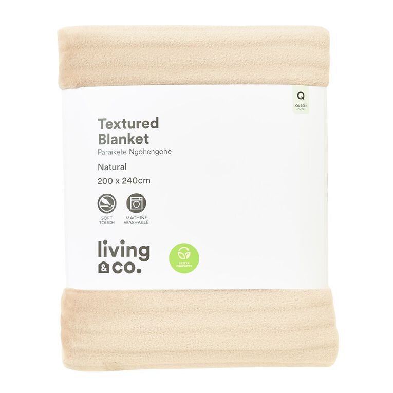 Living & Co Ultra Soft Textured Blanket Natural Queen, Natural, hi-res