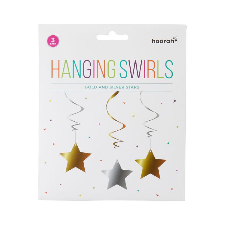 Hoorah 3 Star Hanging Swirls Gold and Silver 3 Pack, , hi-res