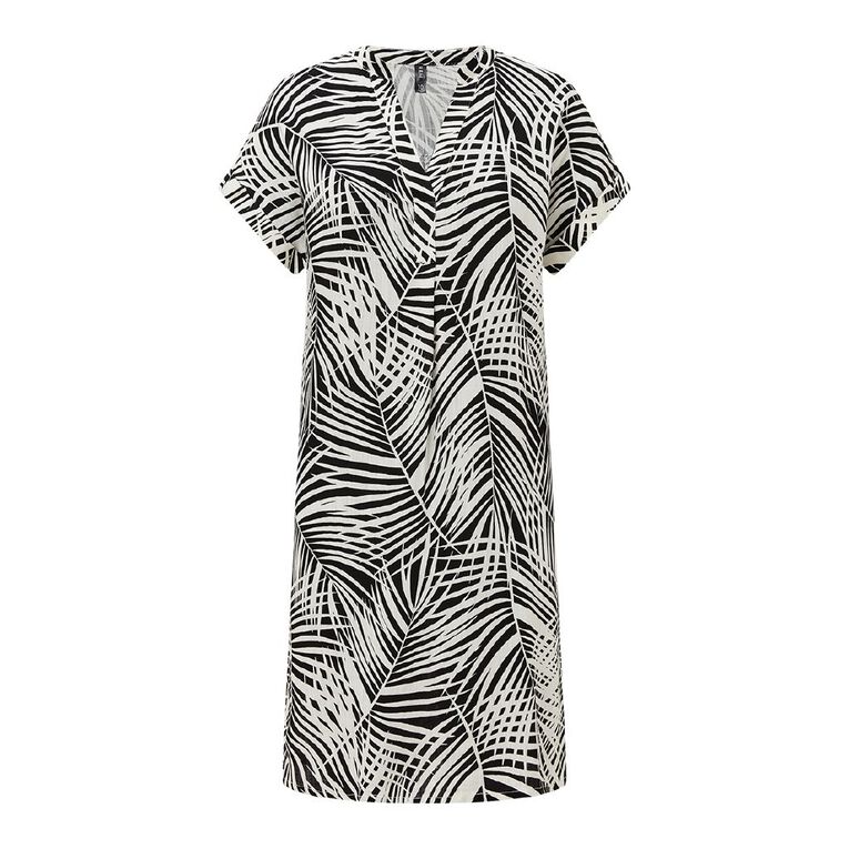 H&H Women's Short Sleeve Popover Tunic, Black/White, hi-res