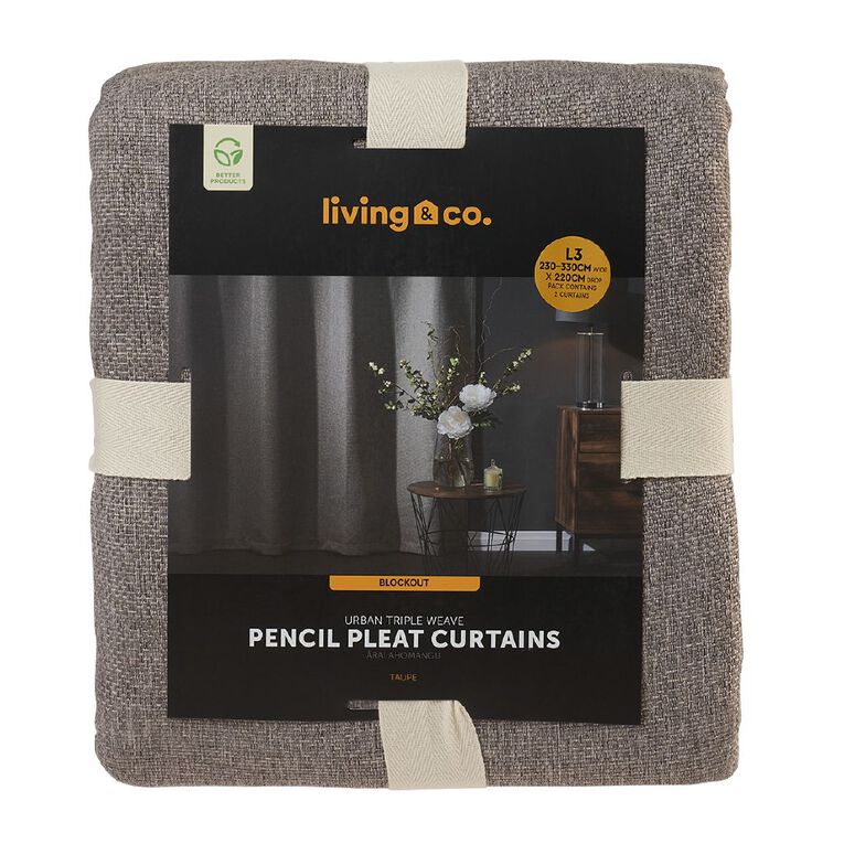 Living & Co Urban Curtains Taupe 230-330cm Wide/220cm Drop, Taupe, hi-res