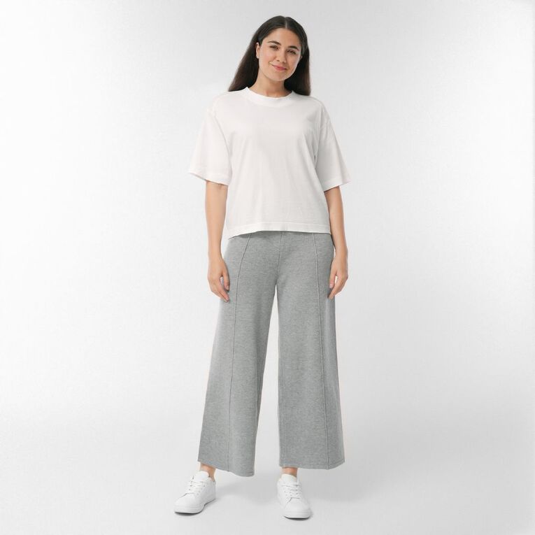 H&H Women's Knitted Wide Leg Pants, Grey Marle, hi-res
