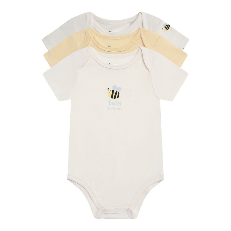 Young Original Babies' Short Sleeve Printed Bodysuit 3 Pack, Cream, hi-res
