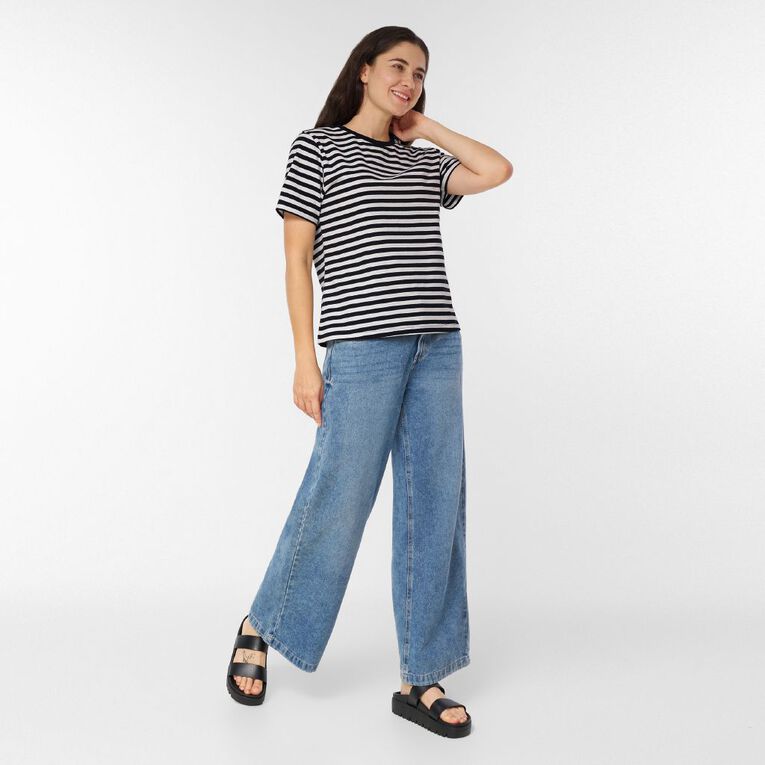 H&H Women's Button Tee, Black/White, hi-res