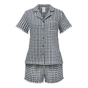 H&H Women's Seersucker Button Up Short Sleeve Pyjama Set