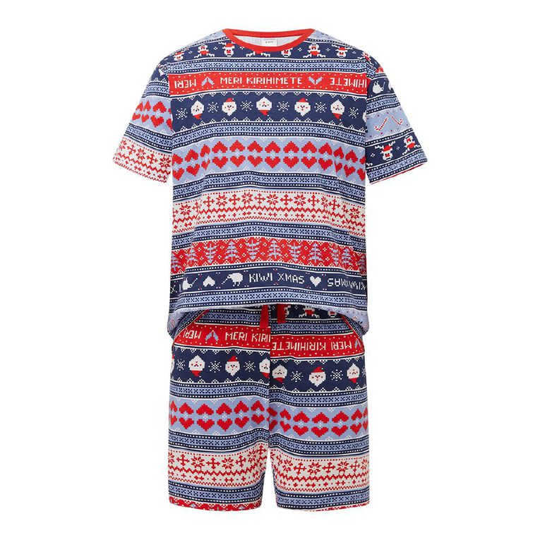 H&H Men's Family Christmas Tee and Shorts Pyjama Set, Blue Light, hi-res