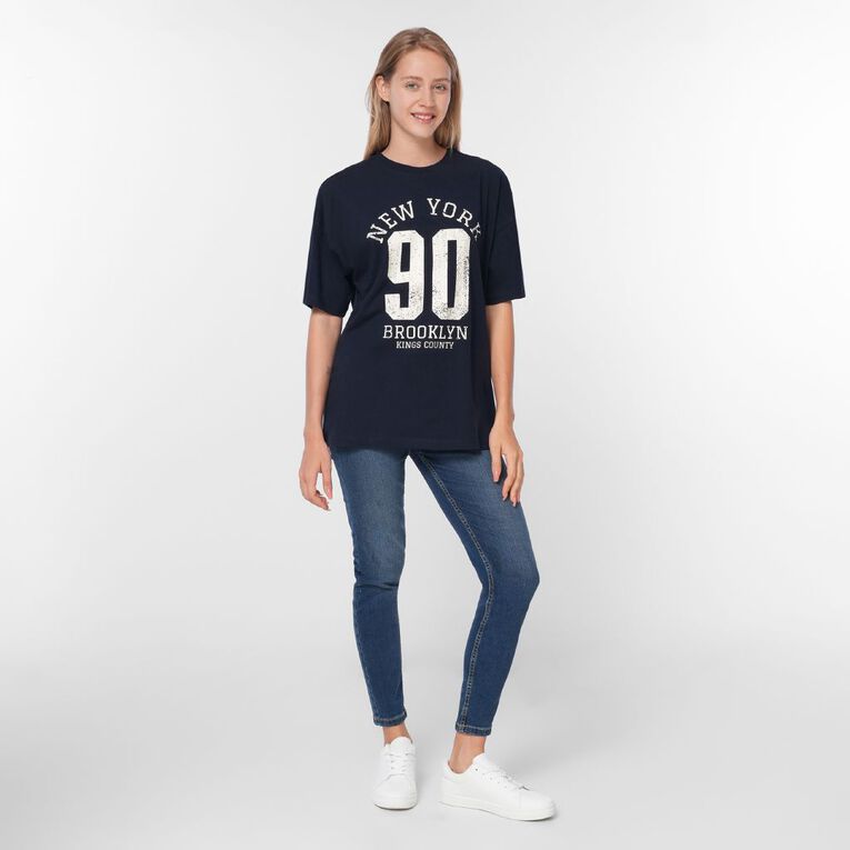 H&H Women's Oversized Boyfriend Graphic Tee, Navy, hi-res