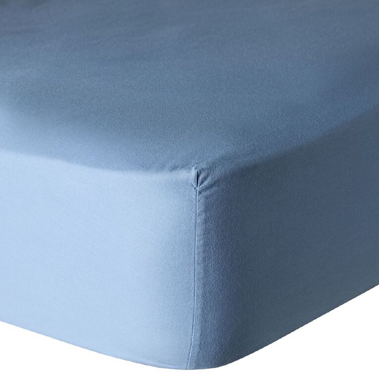 Living & Co 100% Washed Cotton Fitted Sheet Blue Queen, , hi-res