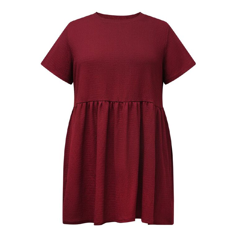H&H Curve Women's Short Sleeve Tee Dress, Red Dark, hi-res