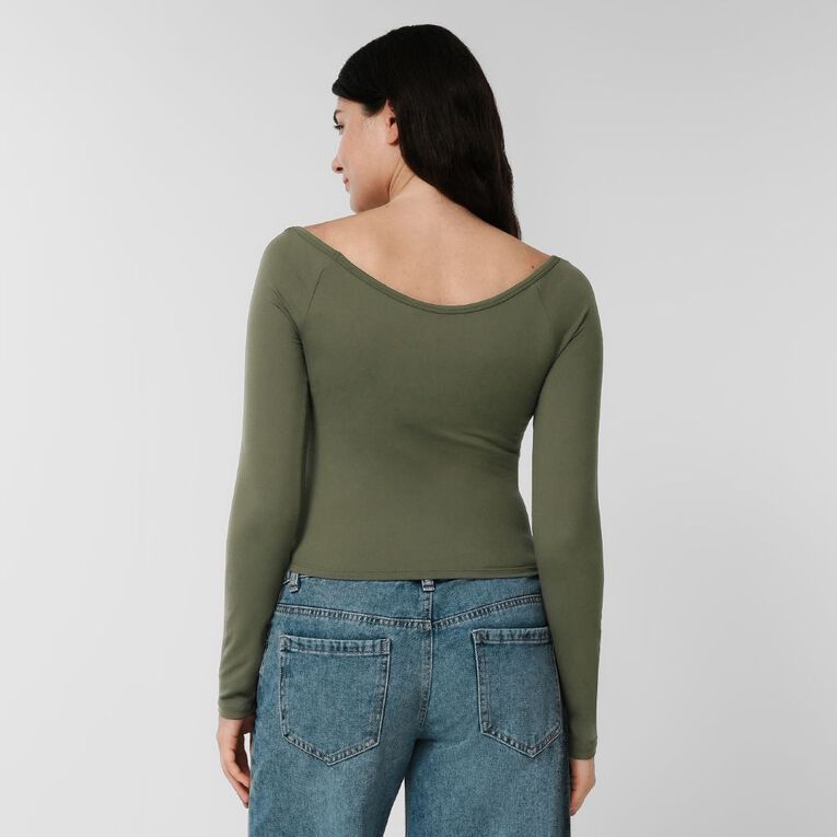 H&H Women's Contour Sweetheart Off Shoulder Top, Green Dark, hi-res