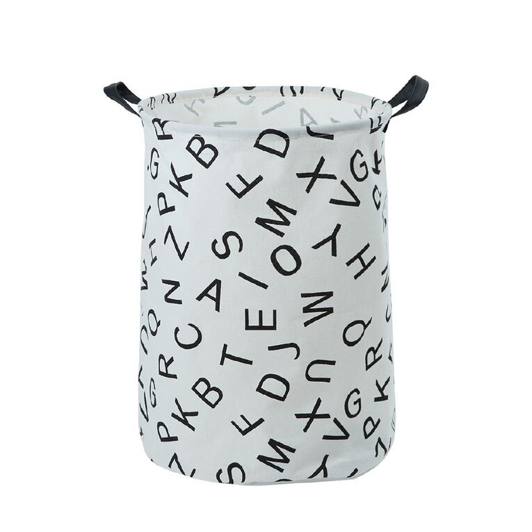 Living & Co Canvas Hamper Alphabet White, , hi-res