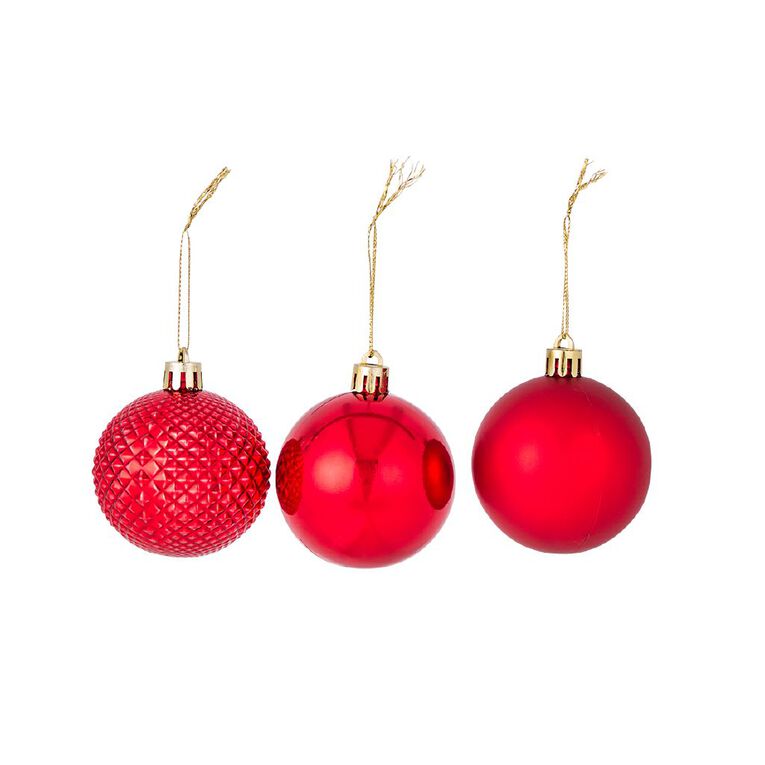 Wonderland Christmas Baubles 6cm Red 10 Pack, , hi-res