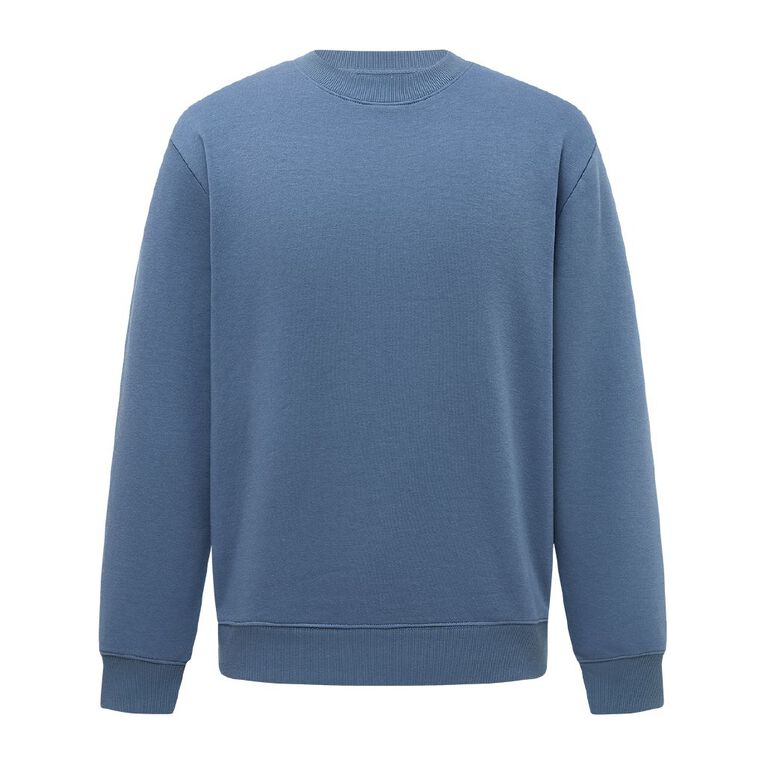 H&H Men's Plain Crew Sweatshirt, Blue Mid, hi-res