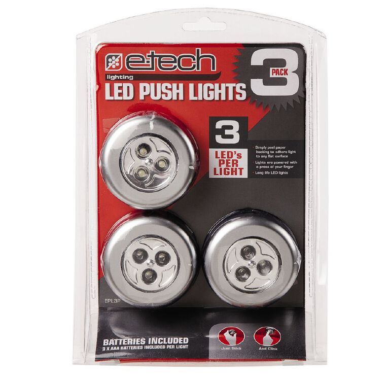 E-Tech E-Tech LED Push Lights 3 Pack, , hi-res