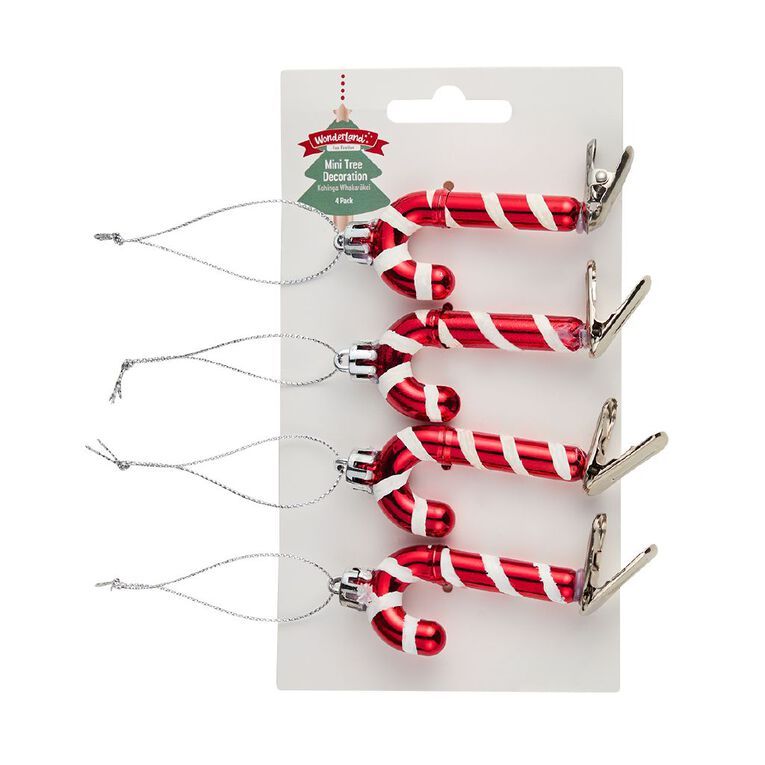 Wonderland Candy Cane Christmas Tree Decorations 6cm 4 Pack, , hi-res